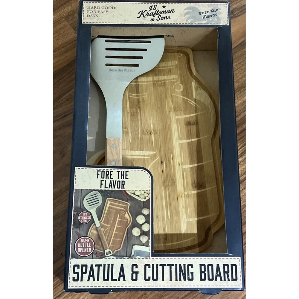 New J.S. Kraftsman Fore The Flavor Wooden Cutting Board & Spatula Set Dad Gift